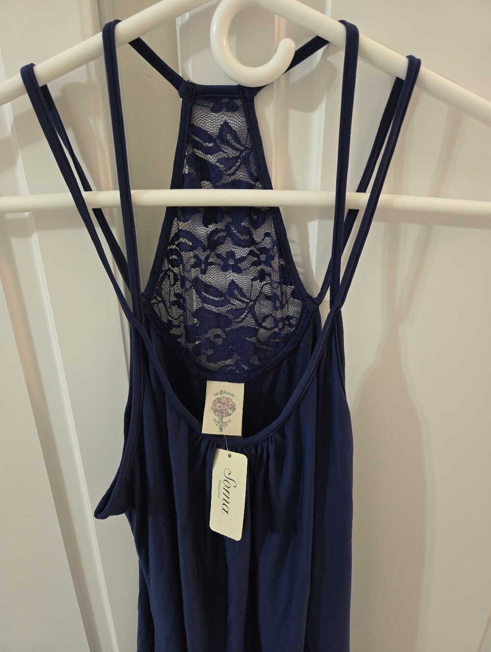 Soma InBloom Navy Lace-Back Sleep Tank Chemise Size Small